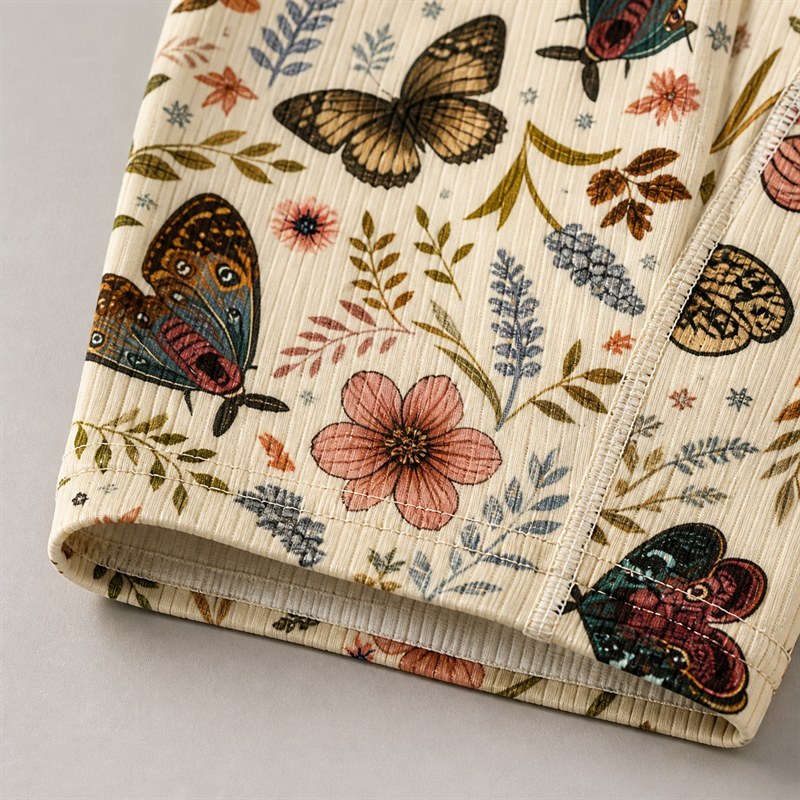 Custom Butterfly Print Yoga Jumpsuit leg opening seam detail