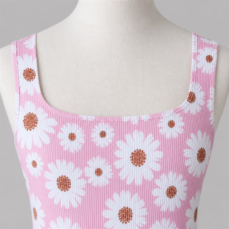 Custom Daisy Print Yoga Jumpsuit strap and neckline detail