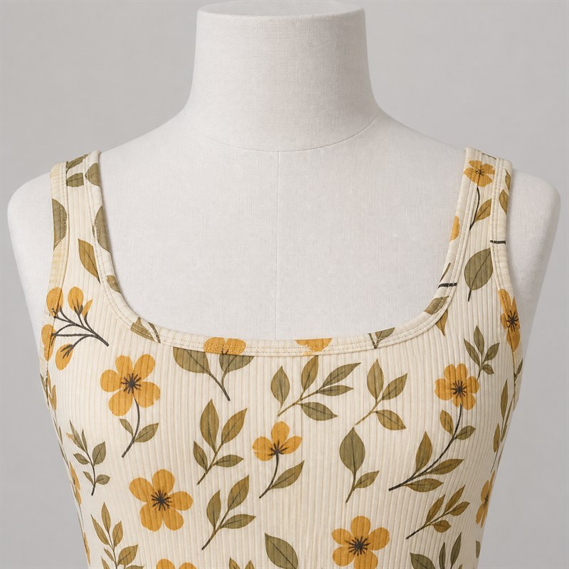 Custom Botanical Print Yoga Jumpsuit strap and neckline detail
