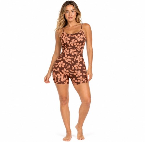 Custom Hibiscus Print Yoga Jumpsuit for Private Label Brands