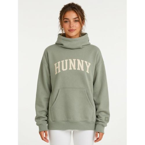 Sudadera Oversized Cuello Cowl Personalizada para Mujer con Estampado de Letras | Sudadera Casual de Felpa