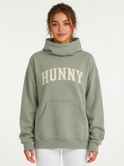 Sudadera Oversized Cuello Cowl Personalizada para Mujer con Estampado de Letras | Sudadera Casual de Felpa