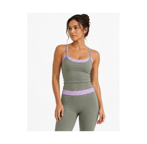 Top de yoga con estampado de puntos con contraste personalizado para mujeres con sujetador integrado