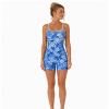 Custom Blue Floral Cami Strap Yoga Jumpsuit - Contrast Piping One-Piece Workout Bodysuit