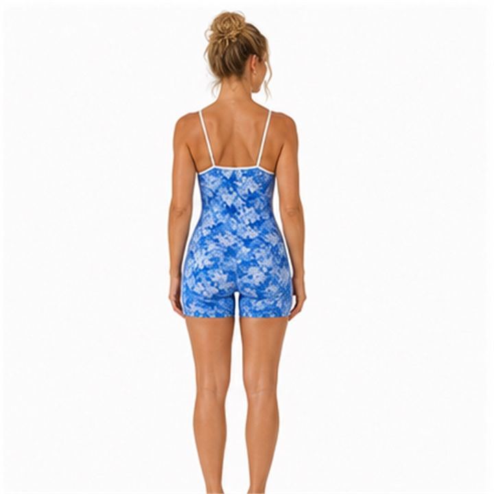 Custom Blue Floral Yoga Jumpsuit for private label collections