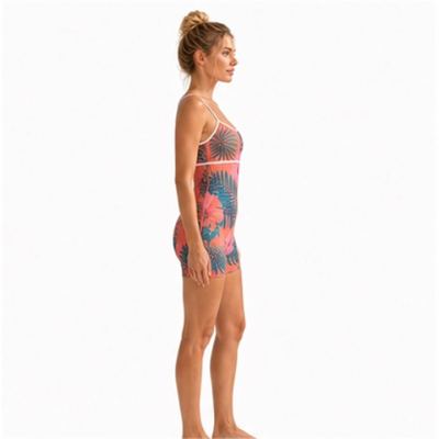 Custom Tropical Hibiscus Cami Strap Yoga Jumpsuit - Contrast Piping One-Piece Workout Bodysuit