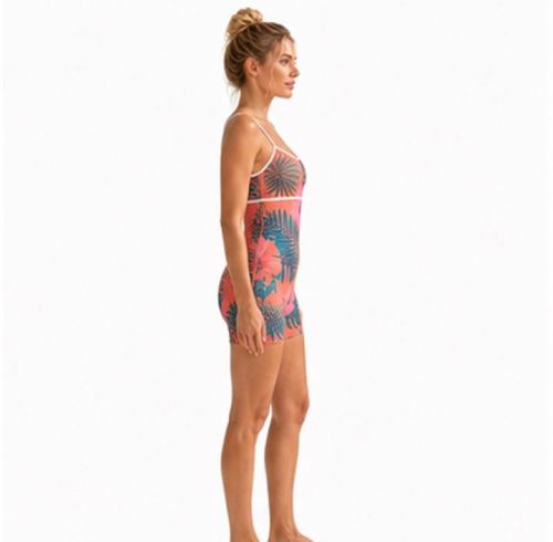Custom Tropical Hibiscus Cami Strap Yoga Jumpsuit - Contrast Piping One-Piece Workout Bodysuit