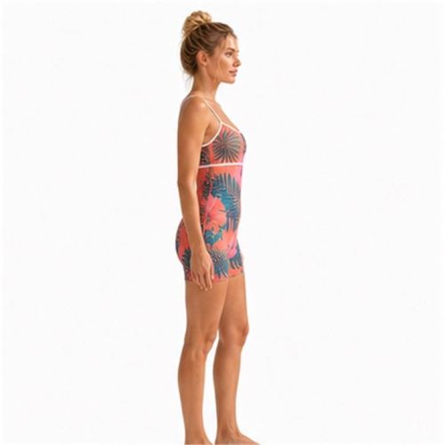 Custom Tropical Hibiscus Cami Strap Yoga Jumpsuit - Contrast Piping One-Piece Workout Bodysuit