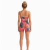 Custom Tropical Hibiscus Cami Strap Yoga Jumpsuit - Contrast Piping One-Piece Workout Bodysuit