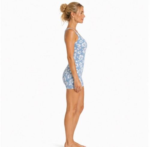 Custom Square Neck Blue White Floral Yoga Jumpsuit - Sleeveless One-Piece Workout Bodysuit