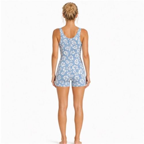 Custom Square Neck Blue White Floral Yoga Jumpsuit - Sleeveless One-Piece Workout Bodysuit