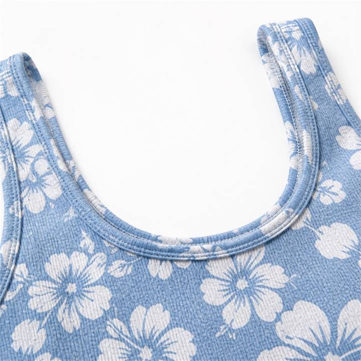 Light Blue & White Floral Square Neckline Detail