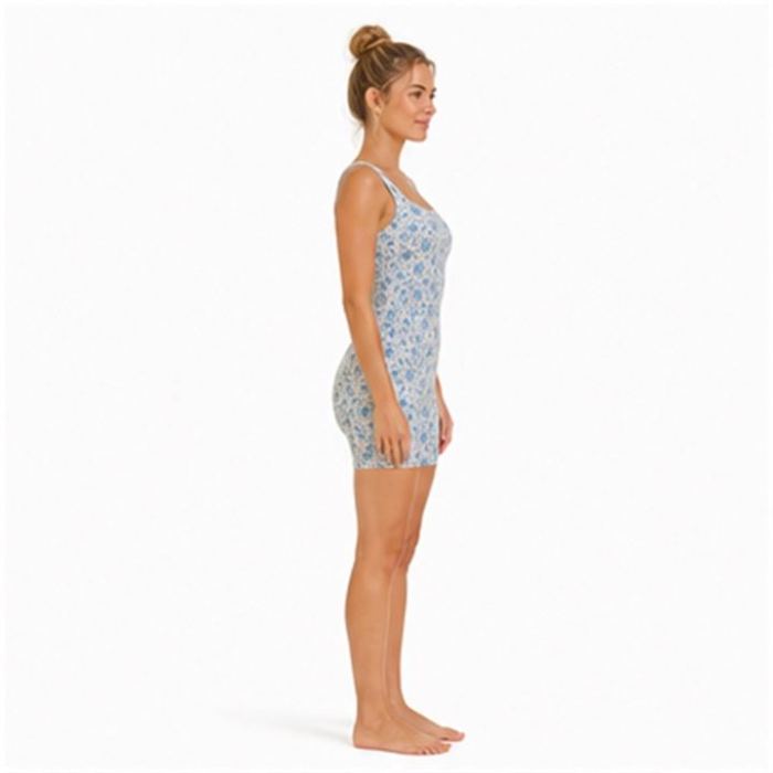 Custom Square Neck Floral Yoga Jumpsuit - High Stretch One-Piece Workout Bodysuit