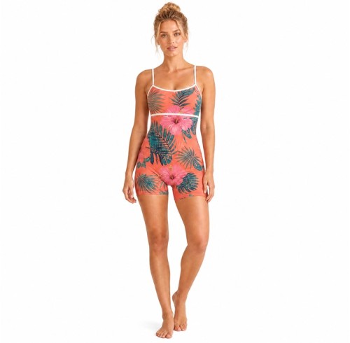 Custom Hibiscus Yoga Jumpsuit | Cami Straps & Piping for Resort Fitness