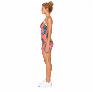 Custom Hibiscus Yoga Jumpsuit | Cami Straps & Piping for Resort Fitness
