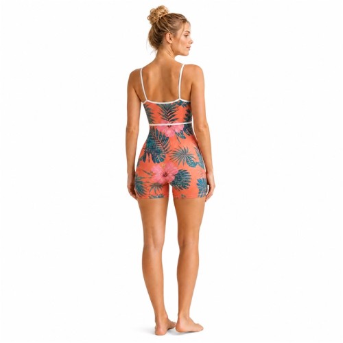 Custom Hibiscus Yoga Jumpsuit | Cami Straps & Piping for Resort Fitness