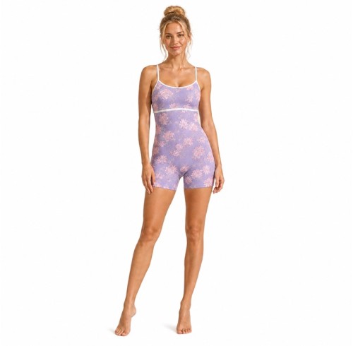 Custom Lavender Floral Yoga Jumpsuit | Cami Straps for Pilates