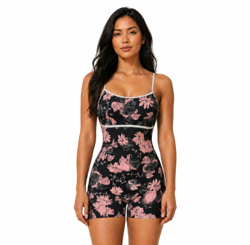 Private Label Yoga Jumpsuit – Floral Cami Romper | Resort & Studio