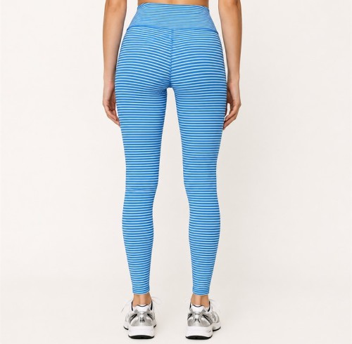 Custom Yoga Leggings – Blue Stripe High Waist | Fitness & Casual