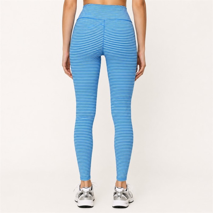 Custom Yoga Leggings – Blue Stripe High Waist | Fitness & Casual