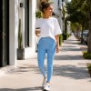 Custom Yoga Leggings – Blue Stripe High Waist | Fitness & Casual