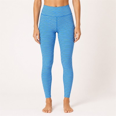 Custom Yoga Leggings – Blue Stripe High Waist | Fitness & Casual