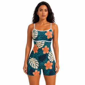 Custom Yoga Jumpsuit – Tropical Floral Print | Resort & Studio Wear