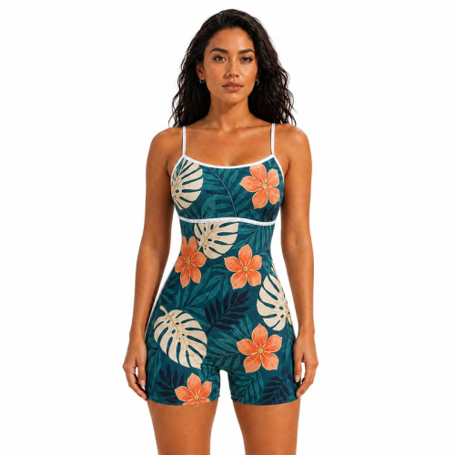 Custom Yoga Jumpsuit – Tropical Floral Print | Resort & Studio Wear