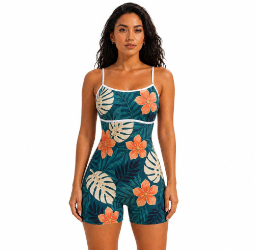 Custom Yoga Jumpsuit – Tropical Floral Print | Resort & Studio Wear