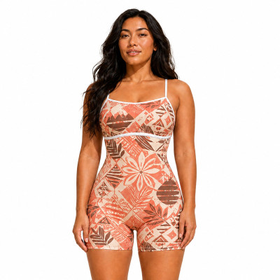 Custom Yoga Jumpsuit Manufacturer – Coral Geometric Print | Beach & Studio
