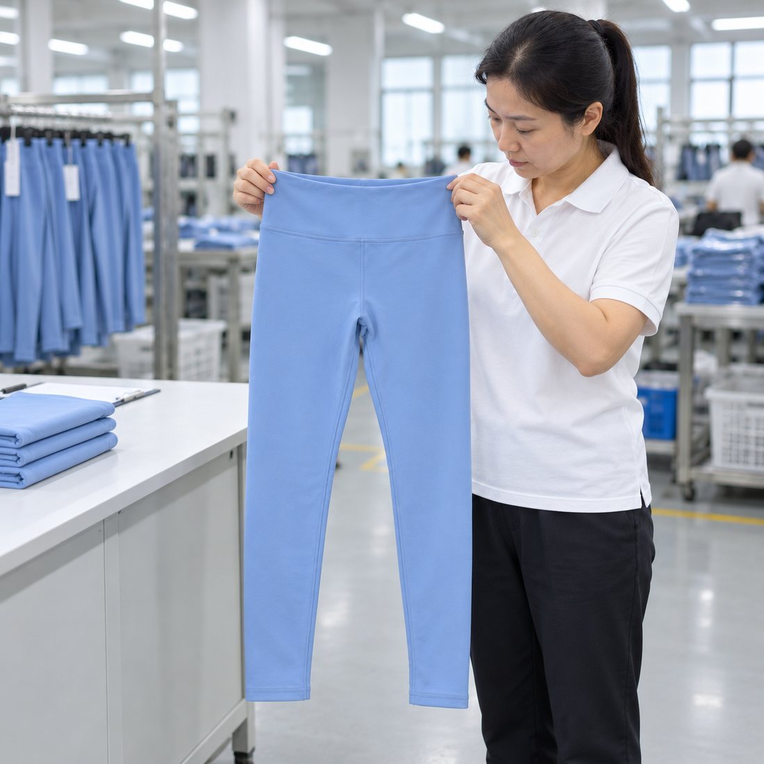 Opacity and fabric performance inspection for yoga leggings
