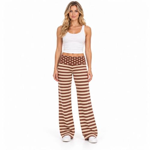 Yoga Leggings Manufacturer – Striped Wide Leg with Polka Dot Waistband
