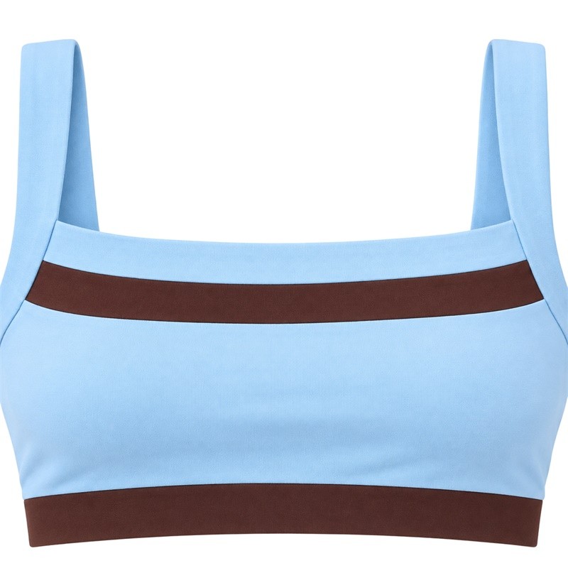 Color block yoga set sports bra with a square neckline and wide blue straps