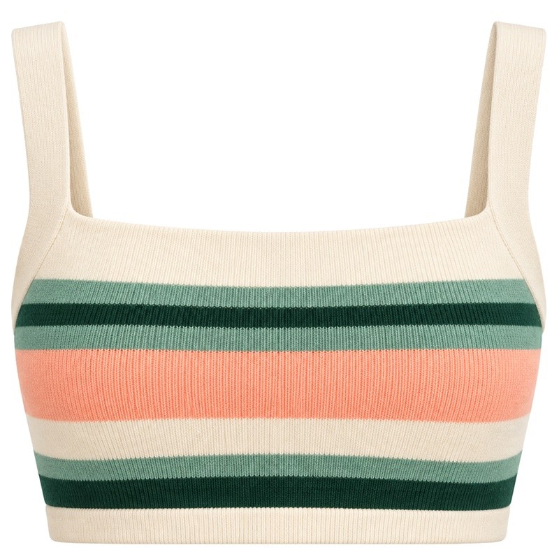 Colorful sports bra square neckline and wide cream shoulder straps
