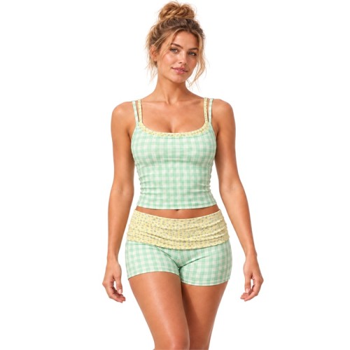 Yoga Set Wholesale – Gingham | Double Straps | Women's Studio Wear