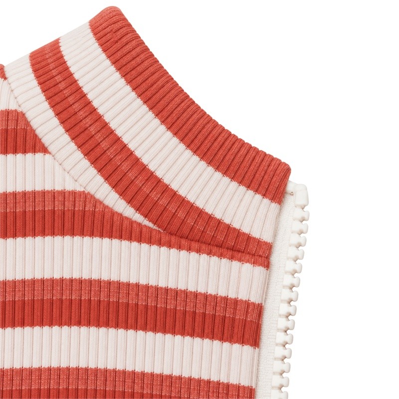Ribbed striped yoga set jacket with a stand collar and pale front zipper