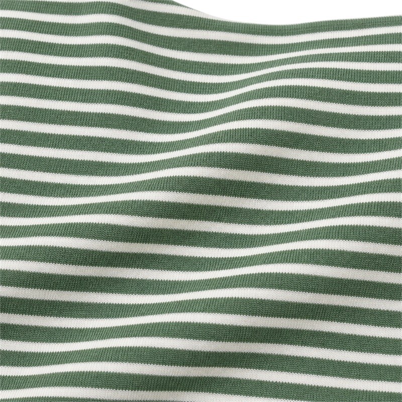Racerback sports bra high-stretch fabric with fine green and cream stripes