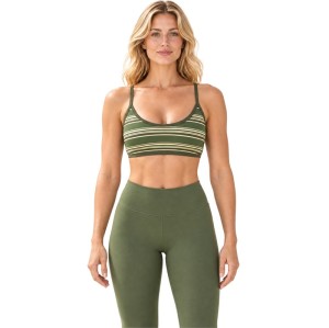 Thin Strap Sports Bra OEM – U-Neck & Olive Stripes | Women's Yoga