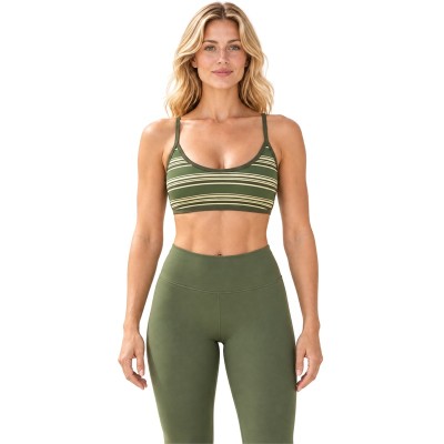 Thin Strap Sports Bra OEM – U-Neck & Olive Stripes | Women's Yoga