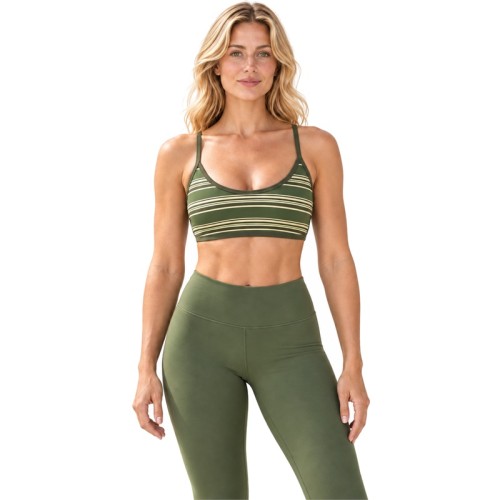 Thin Strap Sports Bra OEM – U-Neck & Olive Stripes | Women's Yoga