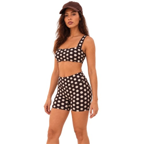 Custom Polka Dot Yoga Set – Square Neck Top & High Waist Shorts