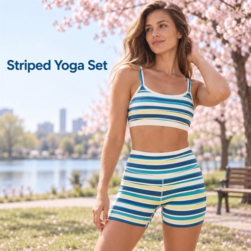 Custom Striped Yoga Set – Scoop Neck Top & High-Waist Shorts