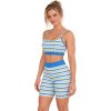 Custom Square Neck Yoga Set – Blue Stripe Top & Biker Shorts