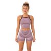 Custom High Neck Yoga Set – Mauve Stripe Crop Top & Shorts
