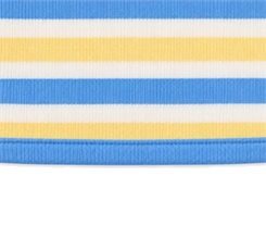 Close-up of the tank hem with blue yellow and white stripes and a blue lower edge
