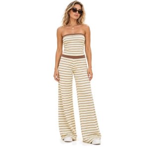 Custom Strapless Yoga Set – Striped Tube Top & Wide-Leg Pants