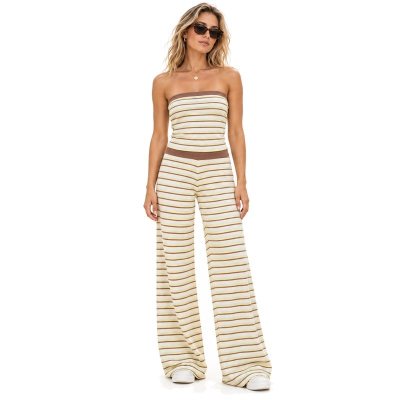 Custom Strapless Yoga Set – Striped Tube Top & Wide-Leg Pants