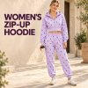 Custom Zip-Up Hoodie – Cropped Lilac Heart Print for Women
