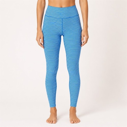 Leggings de yoga personalizados de rayas azules y cintura alta | Fitness y uso informal