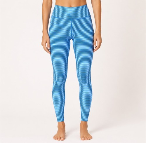 Legging de yoga personnalisé à rayures bleues et taille haute | Fitness et loisirs